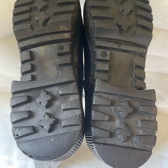 Black vegan leather lace up knee high chunky boots with metallic pink script SZ9 - Picture 12 of 12